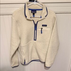 Patagonia Cream Fleece Quarter-Zip with Blue Trim